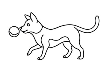 Playful dog in outline style with a ball