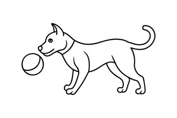 Stylized line art of a dog playing with a ball