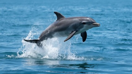 Fototapeta premium Dolphin leaping out of the ocean water in a dynamic display of agility