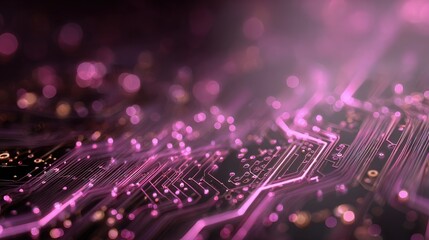 Abstract tech background in neon pink and purple circuit-like designs and a sci-fi atmosphere