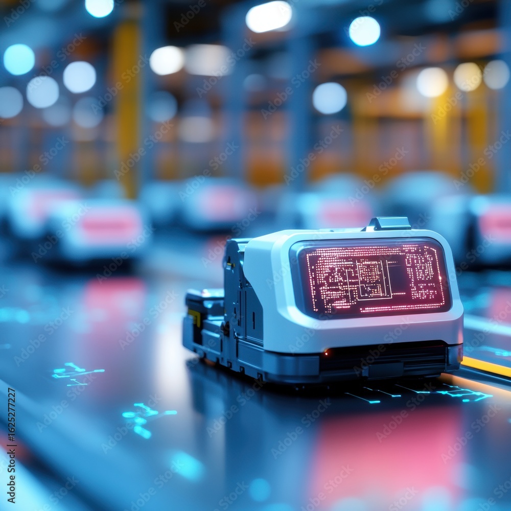 Poster autonomous vehicle in production: a cutting-edge autonomous vehicle navigates through a sleek, high-