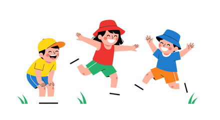 Playful Vector SVG Illustration of Children Jumping with Bright Colors in Modern Flat Style for Kids Design
