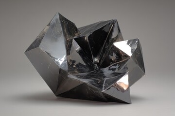 Abstract Black Crystal Cluster On Grey Background