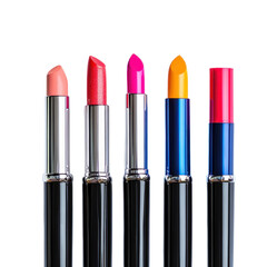 Obraz premium A row of cosmetics, An assortment of cosmetics displayed in a row, isolated on transparent background