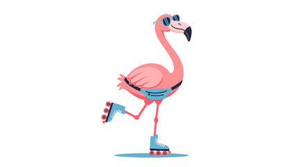 Vector SVG Illustration of a Flamingo Character Wearing Sunglasses and Roller Skates in Modern Flat Style with Bright Pink and Blue Colors for Web and Digital Media