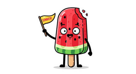 Vector Cute Cartoon Watermelon Popsicle SVG Illustration in Flat Style with Bright Colors for Summer Themed Design