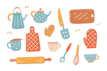 Whimsical Kitchenware: A charming collection of illustrated kitchen tools and accessories, evoking warmth and domesticity. perfect for culinary and design project.