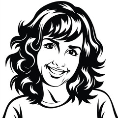 Cheerful black and white woman with short curly hair smiles in this drawing
