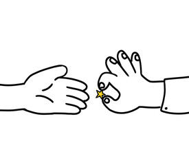 Giving a star hand simple cartoon bold line illustration