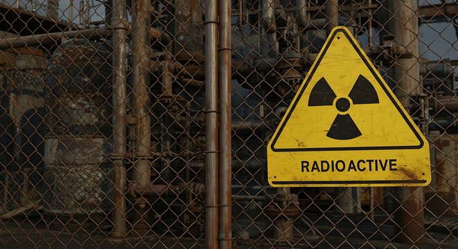 Warning sign indicating radioactive danger at an industrial facility - Powered by Adobe