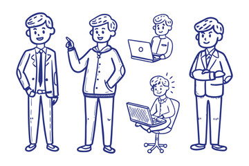 Business Characters: Illustrative character set in various business situations, showcasing concepts of teamwork, productivity, and decision-making in a dynamic business environment.