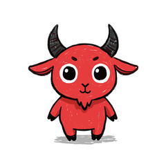 Cute red cartoon goat character with big eyes and horns  