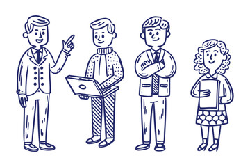 Business Meeting and Brainstorming: Illustrative depiction of a group of professionals engaged in animated discussion and teamwork, capturing energy and collaboration in the business environment.