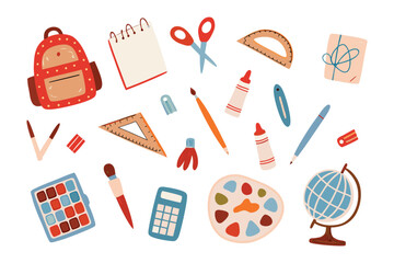 School Supplies Illustration: A vibrant illustration of an array of colorful school supplies, creatively arranged and representing the essential tools for learning.