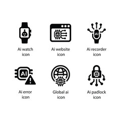 Ai watch, Ai website, Ai recorder, Global ai, Ai error, Ai padlock, icon