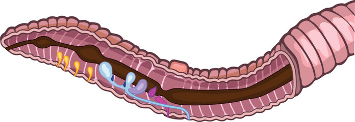 Scheme of reproductive system of earthworm (Pheretima) for biology lessons