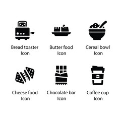 Bread toaster, Butter food, Cereal bowl, Cheese food, Chocolate bar, Coffee cup, icon