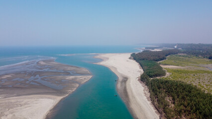 Aerial View of world longest sea beach Cox's Bazar.