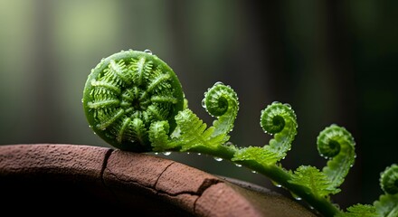 Close-Up of Fiddlehead Fern Unfolding in Spring - Nature Growth