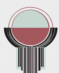 Art Deco style: art gallery exhibition poster, burgundy and cream deco layout with bold central shape