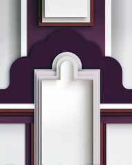 Art Deco style: art gallery exhibition poster, burgundy and cream deco layout with bold central shape