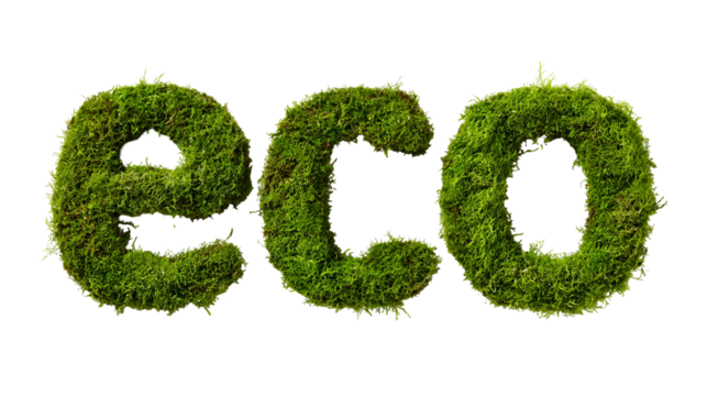 The word eco formed from green moss isolated on transparent background - Powered by Adobe