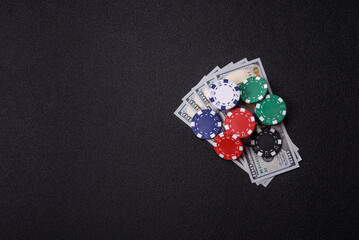 Casino chips, bets and gambling, risk to win or lose money. Betting chips
