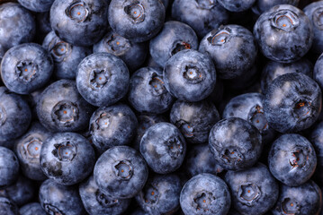 Fresh juicy blueberries, healthy vegan food with vitamins and minerals. Blueberries berry