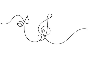 Musical note icon continuous one line drawing minimalist melody audio outline vector illustration