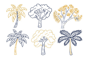 Obraz premium Diverse Tree Collection: A visually pleasing assortment of digitally illustrated trees, each rendered with a unique style and color palette.