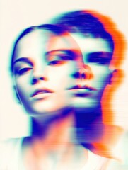 Double exposure of woman and man in motion blur - running poster background