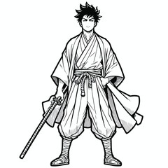 Obraz premium Japanese guy line art vector image