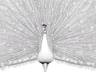 A majestic peacock displays its stunning plumage in an exquisite illustration, showcasing intricate details and graceful beauty.