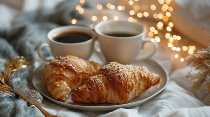 Luxury hotel decorated for Christmas travel season with glowing holiday ambience