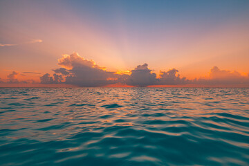 Tranquil sunset seascape closeup calm ocean waves. Colorful sky sunlight panoramic beach horizon...