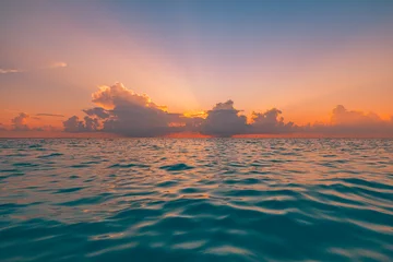 Fotobehang Koraal Tranquil sunset seascape closeup calm ocean waves. Colorful sky sunlight panoramic beach horizon soft reflections. Stunning tropical Mediterranean nature landscape for summer travel vacation wallpaper  © icemanphotos