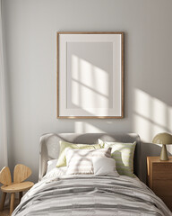 Poster Frame Mockup in Cozy Kids Room Interior. 3D render.
