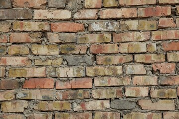 Texture of old brick wall as background, closeup