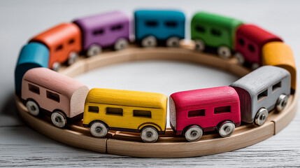 Colorful Wooden Toy Train Round Track