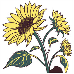 Watercolor sunflowers illustration set. Yellow summer flowers, Floral elements, Wildflowers.