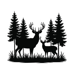 Forest, Deer's Silhouette Design Art.