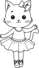 cute female cat with a dress simple easy cute cartoon kitty kitten cat coloring page printable template for kids and adults graphic card for decoration invitation books pages birthday eps vector