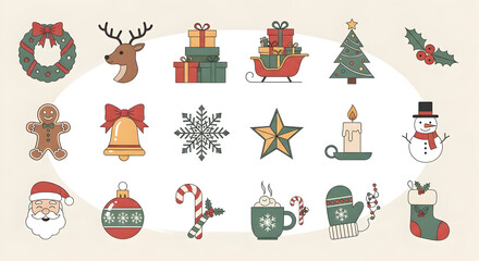 Festive Christmas Decorations and Holiday Spirit Symbols