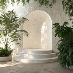 Serene archway entrance with lush greenery and sunlight