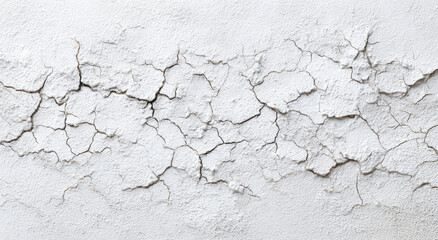 Obraz premium Cracked white wall texture with rough surface and visible fissures, creating aged and weathered appearance