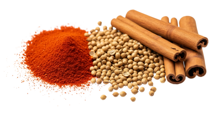 Spices with Cinnamon Sticks and Coriander on Transparent Background