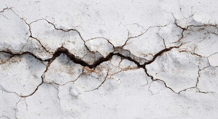 Fototapeta premium Cracked white wall texture with visible fissures and rough surface, conveying sense of decay and age