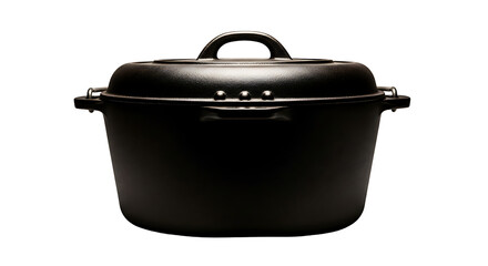 Black Cooking Pot with Lid on Transparent Background