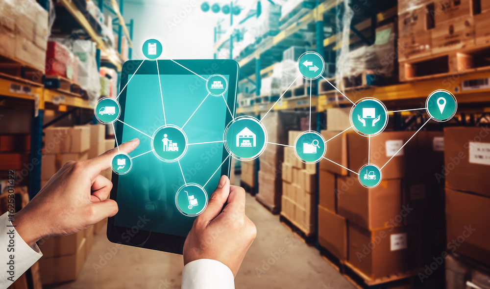 Poster smart warehouse management system with innovative internet of things technology to identify package 