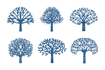 Variations of Trees: An array of intricate trees display their unique branching structures against a backdrop of vibrant colors. Showcasing the natural beauty and architectural form of nature.